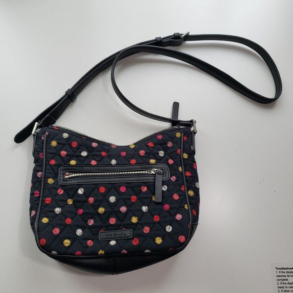 Vera Bradley Crossbody Purse; Black with Colorful Polka Dots; Approx. 8 x 9 x 3 - Picture 10 of 10